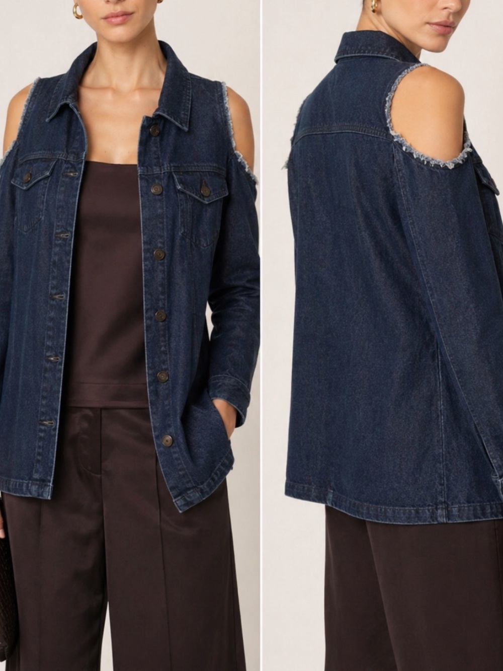 NWOT The Fifth Label Dark Blue Cold Shoulder Jean Jacket.